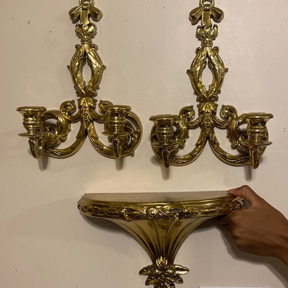 Wall Decor Vintage Home Interior Gold Wall Shelf And Double Candle Scones Poshmark